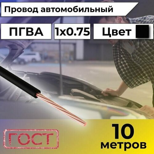 Провод автомобильной/для автомобильной проводки ПГВА 0,75 черный - 10 м. фото