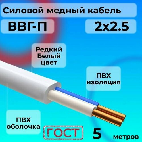 Провод электрический/кабель ГОСТ ВВГ / ВВГ-П 2х2.5 Белый 0.66 кВ 5 м. фото