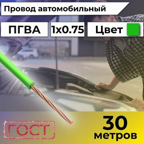 Провод автомобильной/для автомобильной проводки ПГВА 0,75 зеленый - 30 м. фото