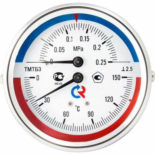 Росма Термоманометр ТМТБ-31Т.1 (0-120 С)/(0-1,6 MPa) G1/2 80мм, длина клапана 46мм осевое присоединение, КТ 2,5 фото