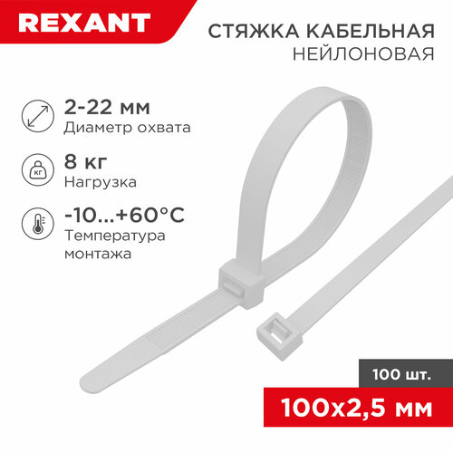 Стяжка кабельная (хомут стяжной) REXANT 07-0109 2.5 х  100 шт. фото