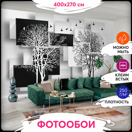 Фотообои 3Д 400х270 - Деревья черно белая абстракция фото