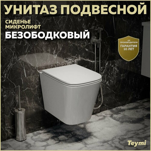 Унитаз подвесной Teymi Helmi S безободковый, сиденье микролифт T40302 фото