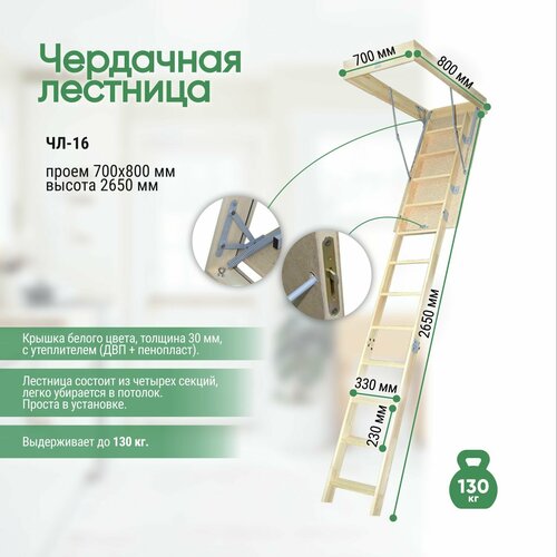 Чердачная лестница Лесенка ЧЛ-16 70х80х265 см фото