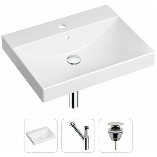 Врезная раковина в ванную Lavinia Boho Bathroom Sink 21520577 в комплекте 3 в 1: умывальник белый, донный клапан и сифон в цвете хром фото