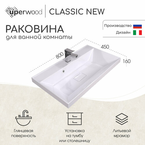 Раковина для ванной комнаты Uperwood Classic New 80 см, с декоративной крышкой для слива фото