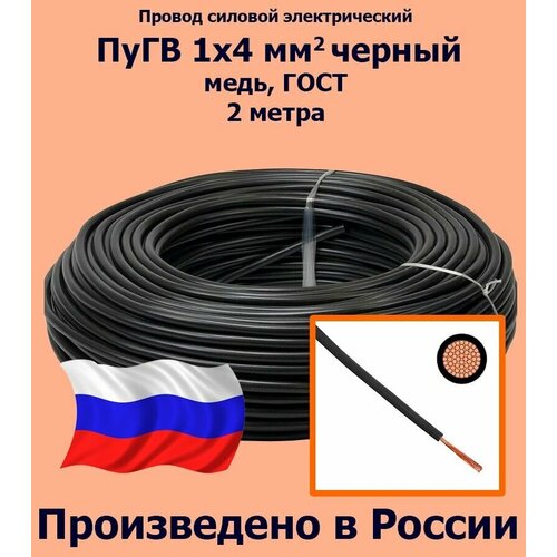 Проводд силовой электрический ПуГВ 1х4 мм2, черный, медь, ГОСТ, 2 метра фото