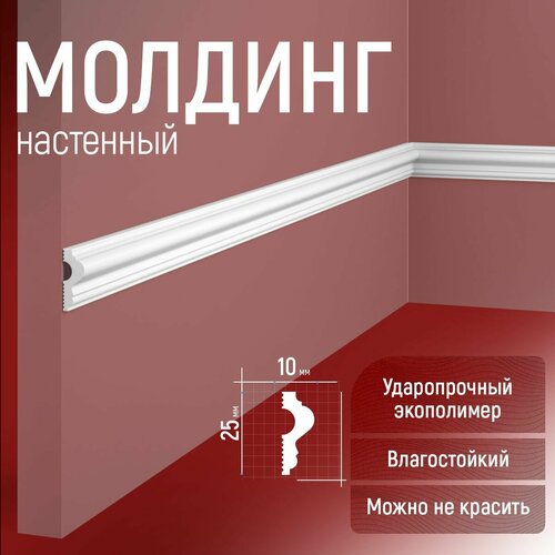 Молдинг настенный 4шт. 25х10х1750мм Экополимер EVROPLINT VR010 фото