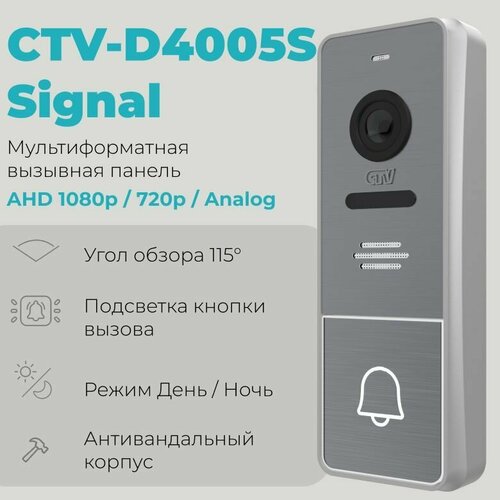 Вызывная панель видеодомофона CTV-D4005S Signal (Графит), Видеокамера 2Mp FULL HD, обзор 115 градусов. ИК-подсветка. Антивандальный корпус, акриловая накладка, -30.+50С фото