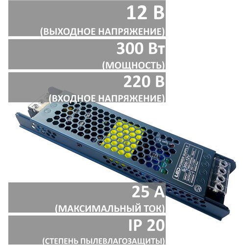 Блок питания для светодиодной ленты 12 В 300 Вт 25 А универсальный фото
