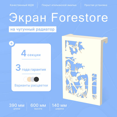 Навесной экран Forestore для чугунных батарей 4 секции (390мм) бежевый фото