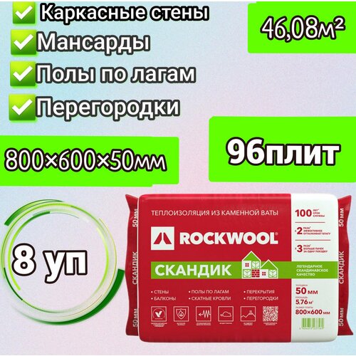 Утеплитель для стен, перегородок, потолка, теплоизоляция из каменной ваты Rockwool 50мм 46,08м2 фото