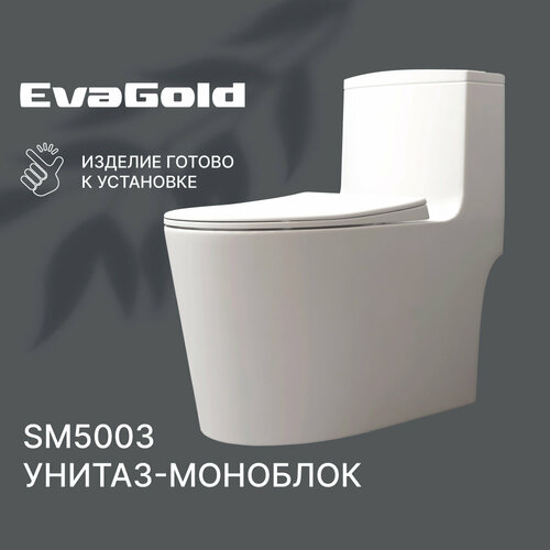 Унитаз напольный моноблок EvaGold безободковый, модель LP302.3 белый для ванной с гофрой и подводкой фото