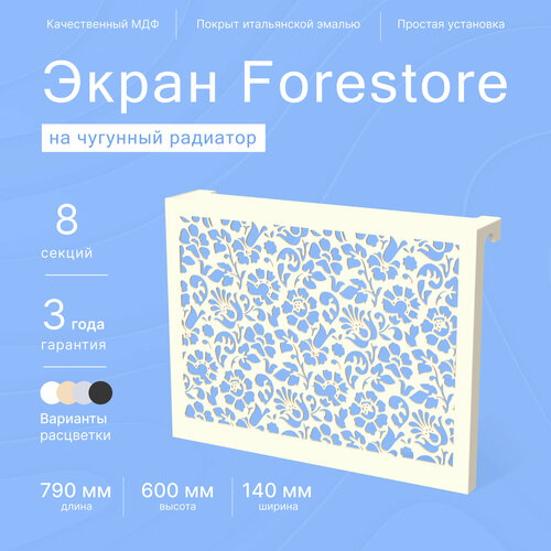 Навесной экран Forestore для чугунных батарей 8 секций (790мм) бежевый flowers фото