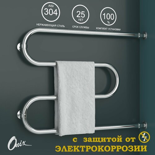 Полотенцесушитель Водяной Onix, модель Hit Direct Chrome Right 600x800, М-образный, Хром, полный комплект, с защитой от электрокоррозии фото