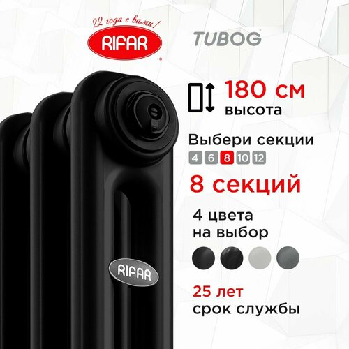 Радиатор трубчатый RIFAR TUBOG TUB2180-08-AN, 1800х8 секций боковое подключение (антрацит, черный матовый) фото