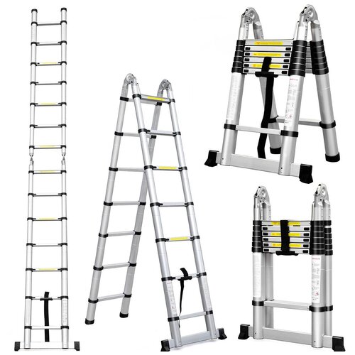 Лестница стремянка телескопическая алюминиевая 2.2/4.4 м, 14 ступеней фото