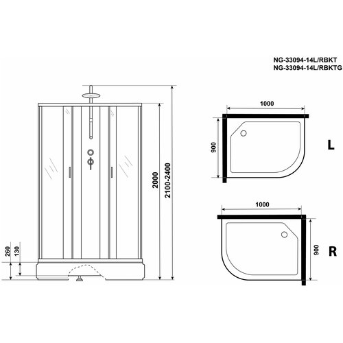 Душевая кабина Niagara NG-33094-14RBKTG 100x90 фото