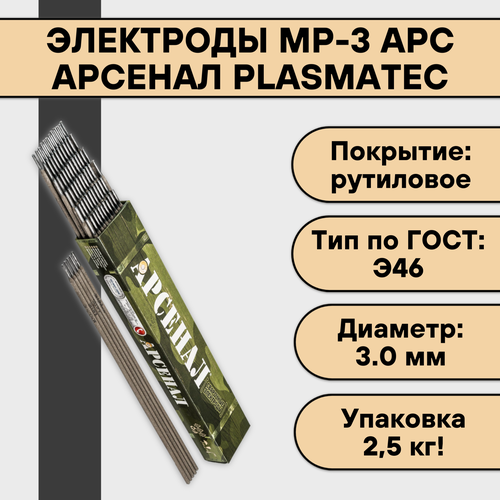 Электроды для сварки МР-3 АРС Арсенал ф 3,0 мм (2,5 кг) Plasmatec фото