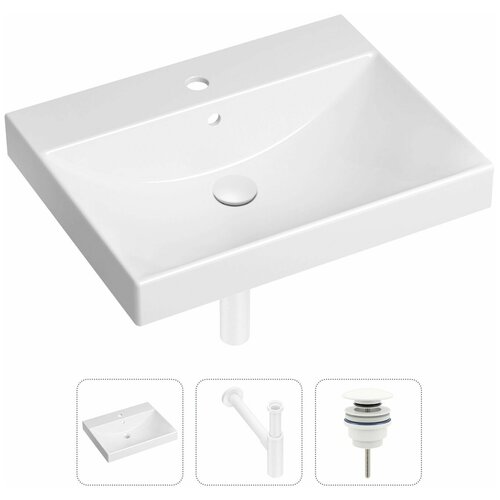 Врезная раковина в ванную Lavinia Boho Bathroom Sink 21520585 в комплекте 3 в 1: умывальник белый, донный клапан и сифон в цвете матовый белый фото