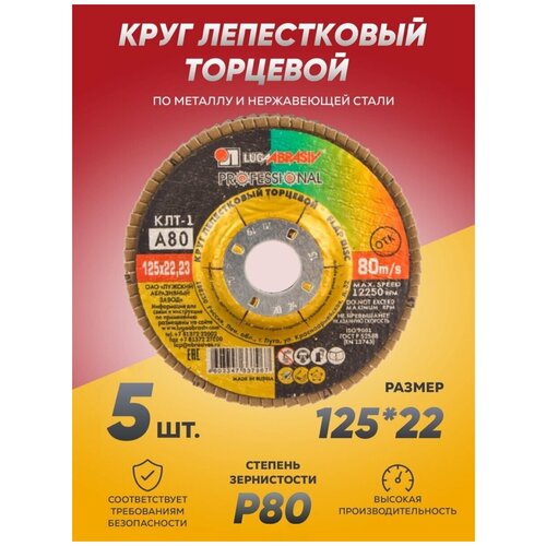 Круг лепестковый торцевой КЛТ Луга Абразив 125х22, диск лепестковый 125 по металлу фото