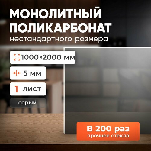 Монолитный поликарбонат 5 мм бронза-серая, размер листа 1000х2000 мм фото