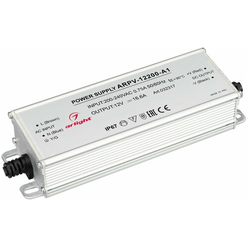 Блок питания ARPV-12200-A1 (12V, 16.6A, 200W) (Arlight, IP67 Металл) фото