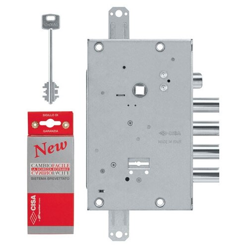 Замок врезной Cisa (Чиза) сувальдный с защёлкой NEW CAMBIO FACILE 57.665.48 (тех. упаковка), ключ 64 мм без планки фото