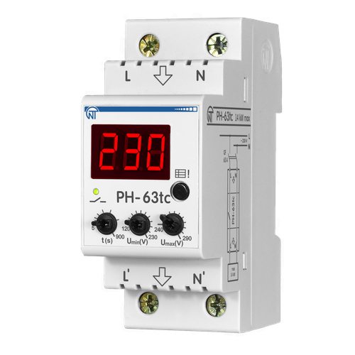 Однофазное реле напряжения Новатек-Электро PH-63TC, 63А, с контролем температуры на клеммах фото