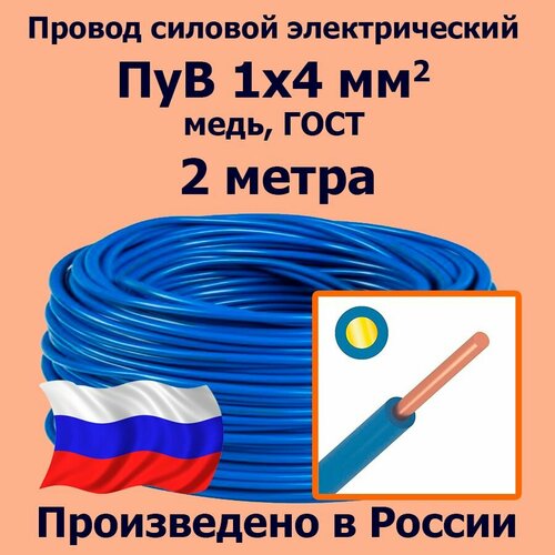 Провод силовой электрический ПуВ 1х4 мм2, синий/голубой, медь, ГОСТ, 2 метра фото