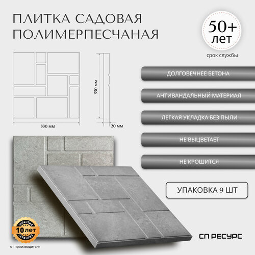 Полимерпесчаная плитка садовая 33*33*2см 9 штук фото