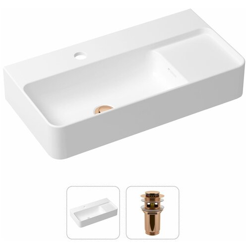 Накладная раковина в ванную Lavinia Boho Bathroom Sink Slim 21520884 в комплекте 2 в 1: умывальник белый, донный клапан в цвете розовое золото фото