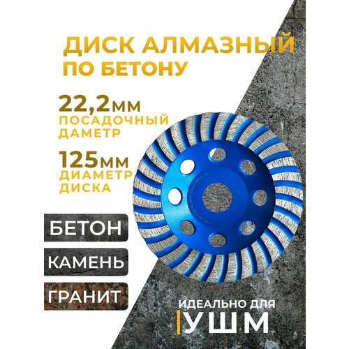 Алмазная чашка Turbo, для бетона, металла, акрила и др. материалов, диаметр 125мм, зернистость P16-P8 фото