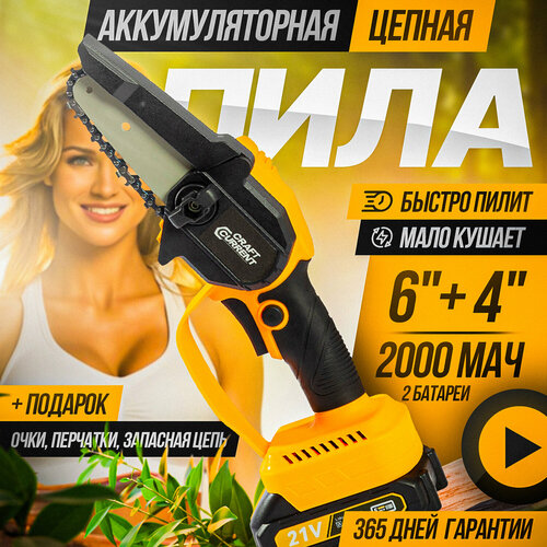 Аккумуляторная цепная пила Craft Current 21v 2 Аккумулятора 2 цепи, 2300об/мин, кейс фото