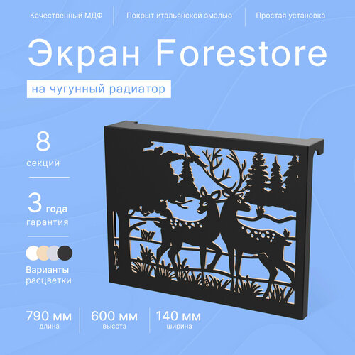 Навесной экран Forestore для чугунных батарей 8 секций (790мм) черный фото