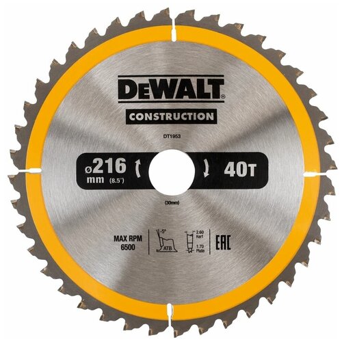 Пильный диск DeWALT Construction DT1953-QZ 216х30 мм фото