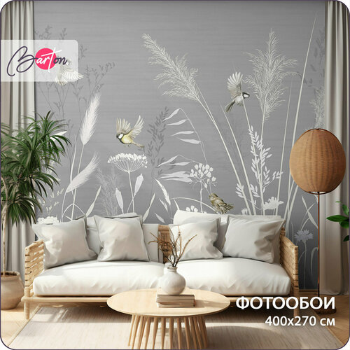 Фотообои на стену флизелиновые 3d Растения Цветы Птицы 400x270 см Bartonwall N166-G фото