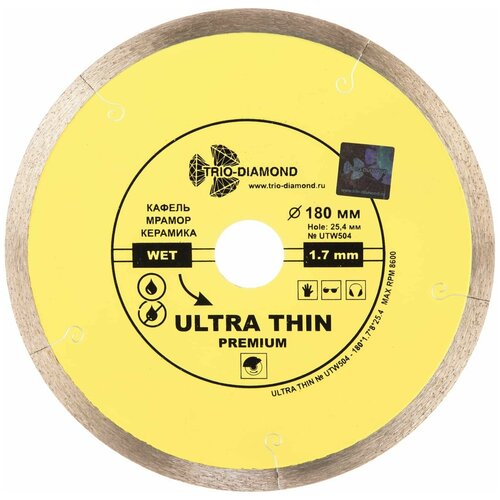 Алмазный диск отрезной Сплошной Ультратонкий Trio Diamond Ultra Thin Premium UTW504 180 мм по Кафелю, Керамике, Керамической плитке, Керамограниту фото