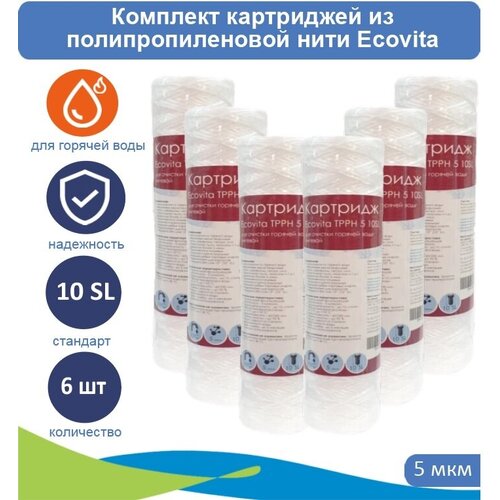 Картриджи нитяной Ecovita TPPH 5 10SL для горячей воды, 6 шт. фото