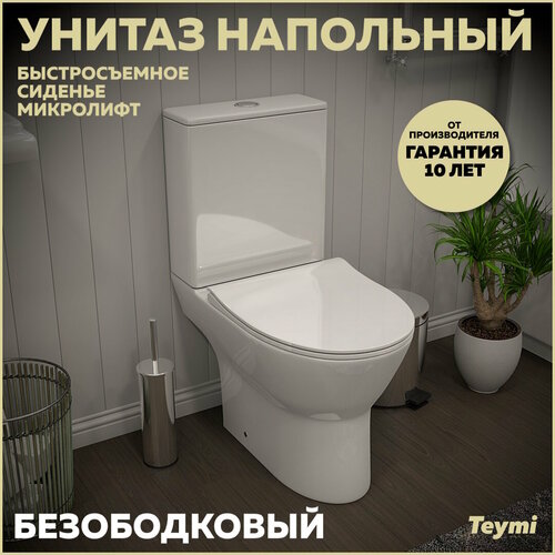 Унитаз напольный Teymi Ritta безободковый, сиденье микролифт T40803 фото