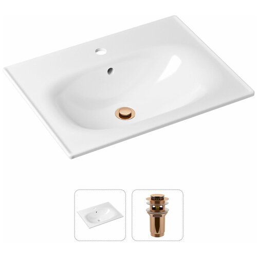 Врезная раковина в ванную Lavinia Boho Bathroom Sink 21520874 в комплекте 2 в 1: умывальник белый, донный клапан в цвете розовое золото фото