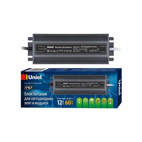 Блок питания Uniel 12V 60W IP67 5A UET-VAF-060A67 12V IP67 UL-00007575 фото