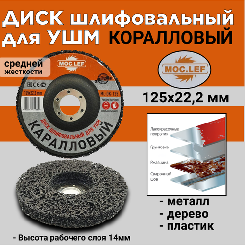 Диск шлифовальный для УШМ 125х22,2мм коралловый (черный-средняя жесткость) MOC.LEF ML-DK-125 фото