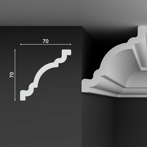 Плинтус потолочный дюрополимер Decostar (Декостар), 70х70х2000 мм, SK58 белый фото