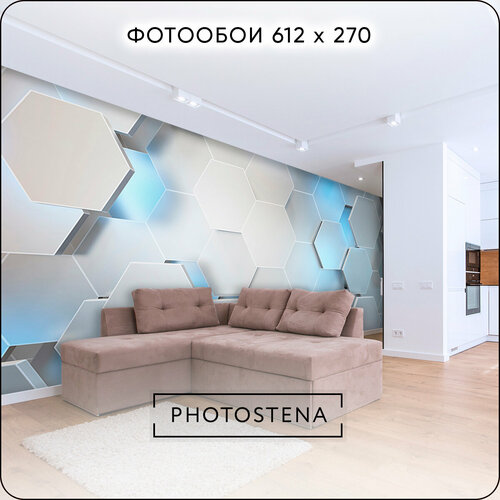 Фотообои 3D на стену флизелиновые встык PHOTOSTENA 3D неоновые соты 6,12 x 2,7 м 16,52 м2 фото