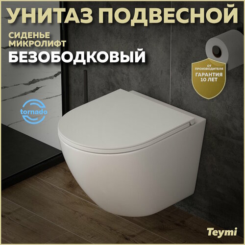 Унитаз подвесной Teymi Lina VORTEX безободковый, сиденье микролифт T40110 фото