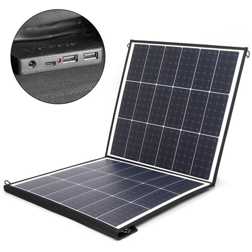 Солнечная батарея TOP-SOLAR-100 100W 18V DC, Type-C PD 60W, USB QC3.0 18W, USB 12W, влагозащищенная, складная на 2 секции фото