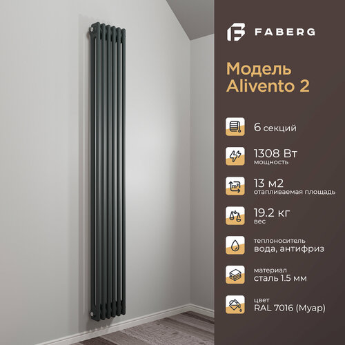 Радиатор отопления стальной трубчатый Faberg Extra 2, высота 1800мм, 6 секций, RAL7021 фото