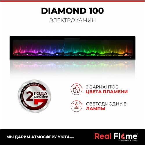 Электроочаг RealFlame Diamond 100, встраиваемый, с эффектом живого огня, черный фото