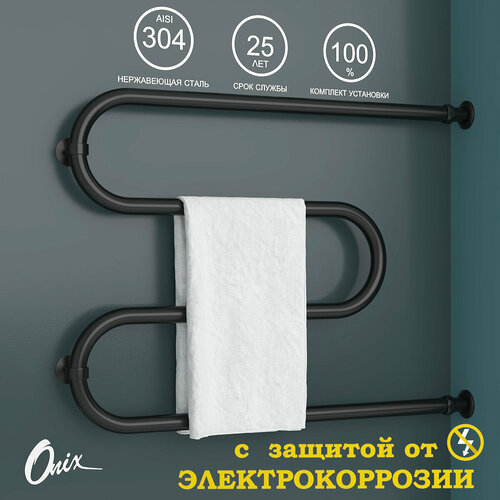 Полотенцесушитель Водяной Onix, модель Hit Direct Black Right 600x800, М-образный, Черный матовый, полный комплект, с защитой от электрокоррозии фото